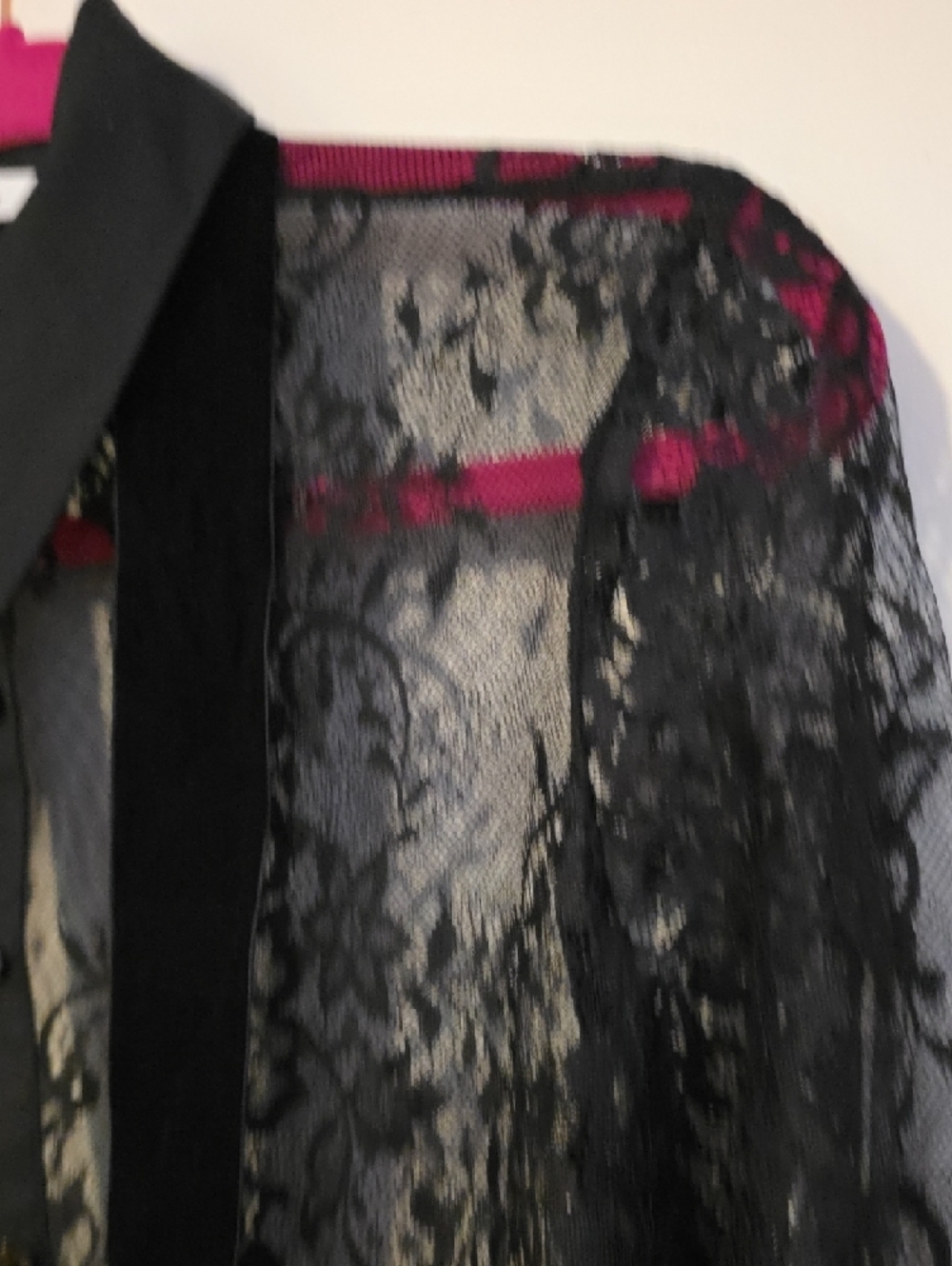 Sheer Black Lace Button-Up Blouse with Neck Ties - Picture 4 of 10